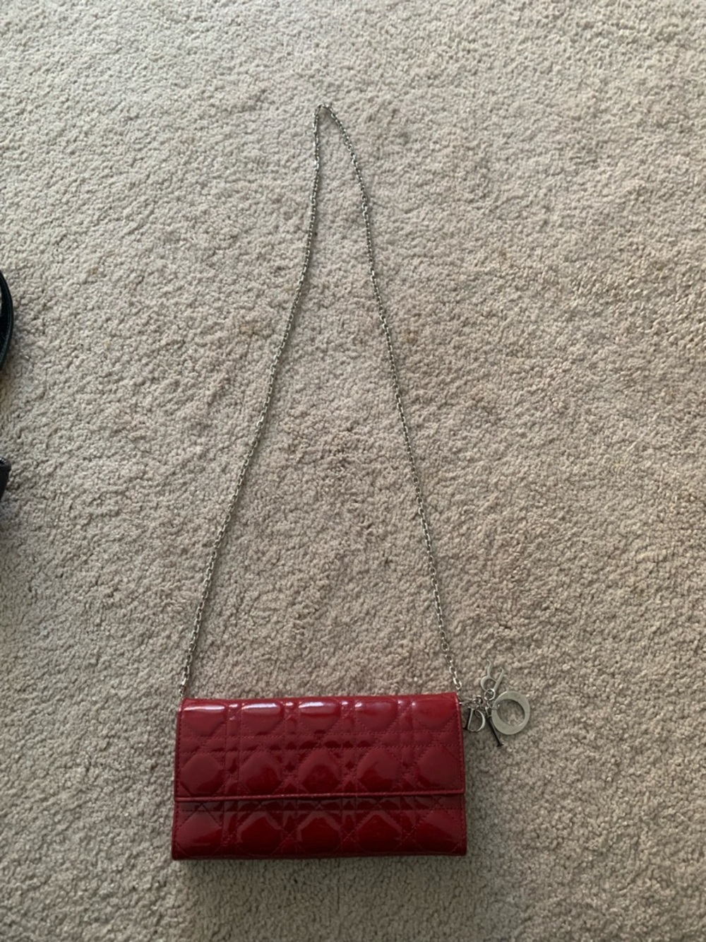 Dior Red Patent Quilted Chain Wallet on Chain